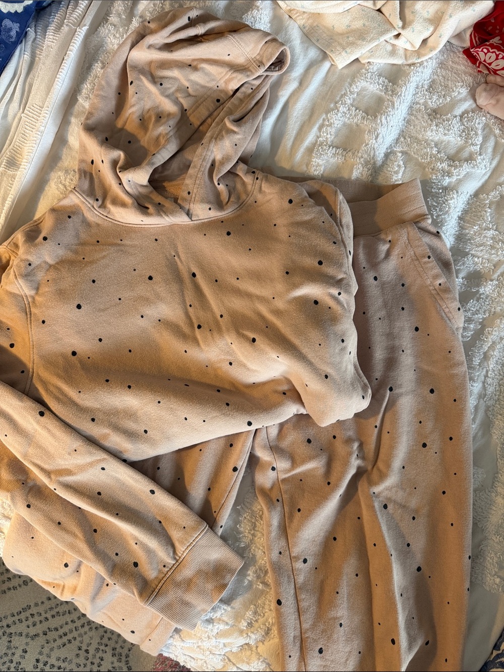 Goodfellow & Co light pink / Tan Hoodie and Jogger Set with Black Polka Dots